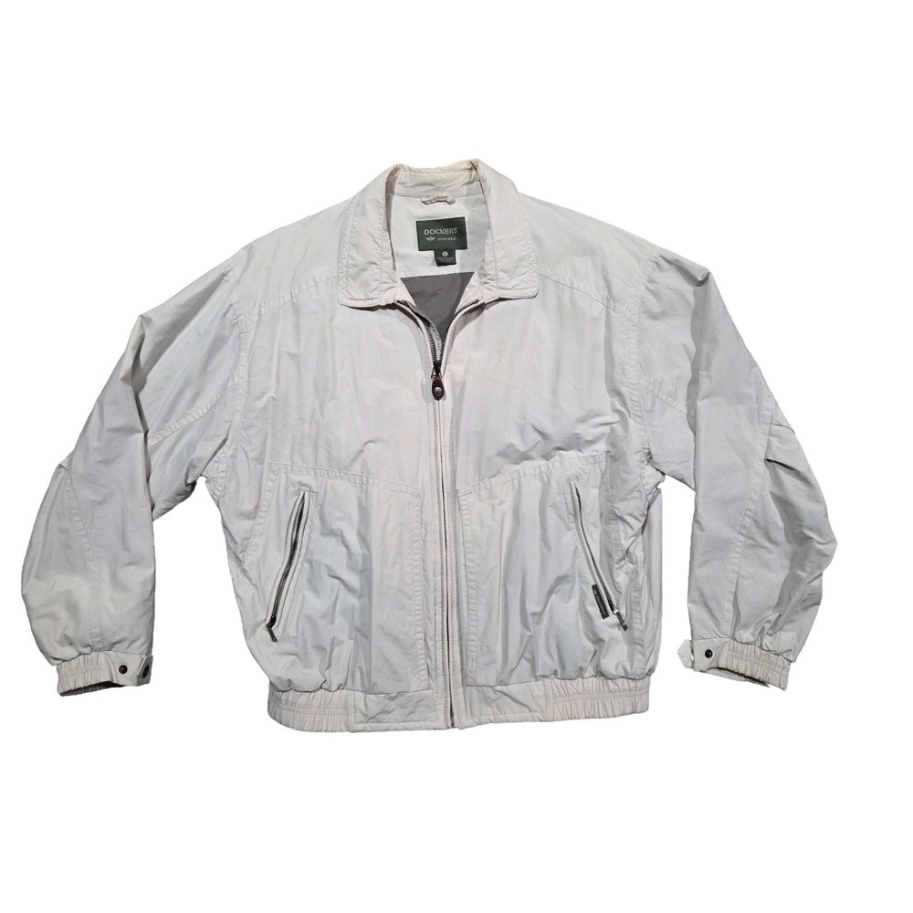 VTG 90s Dockers Lightweight Harrington Bomber Jacket Cream Off White Retro Large